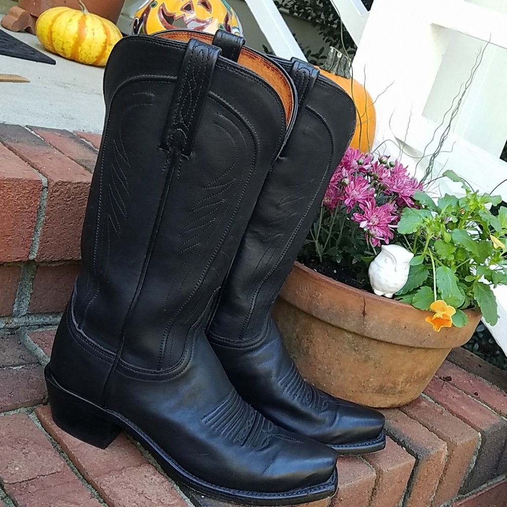 Lucchese black leather cowboy boots